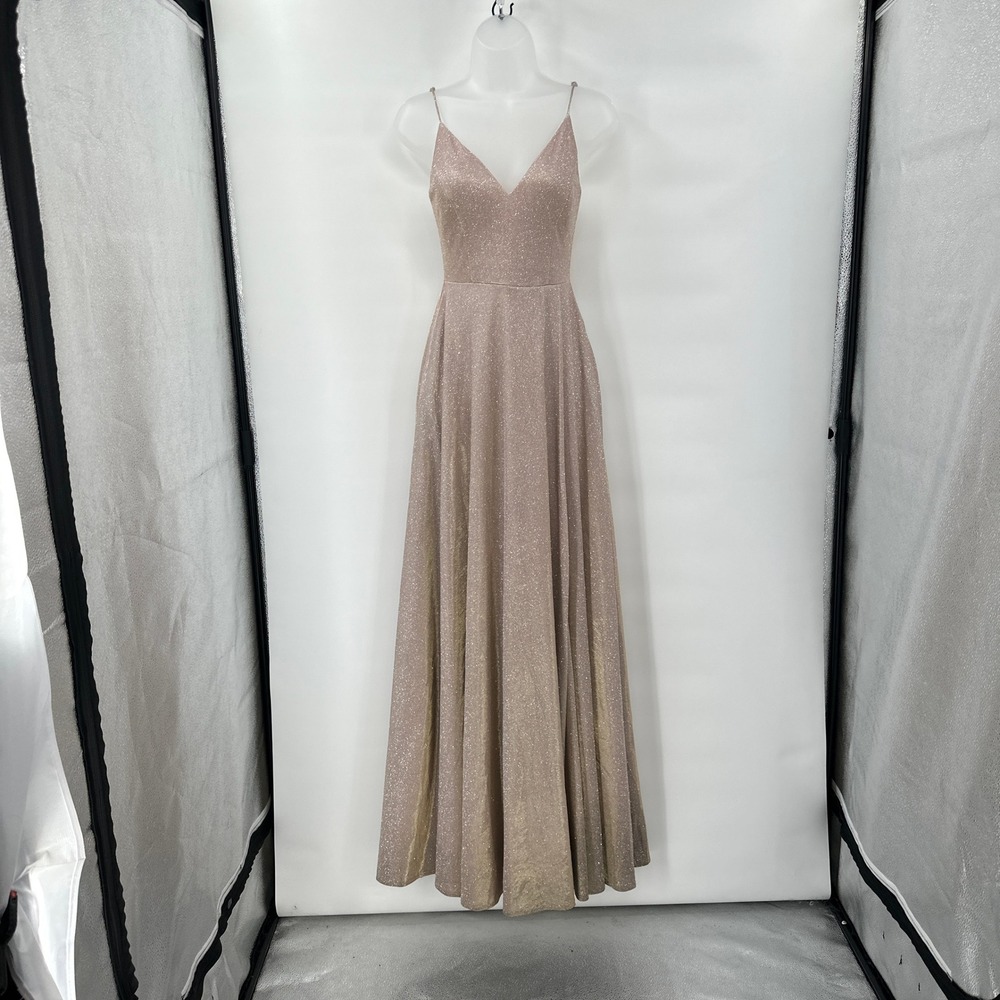 Sparkly Champagne Formal Gown Small Prom Dress Glitter Maxi Open Back